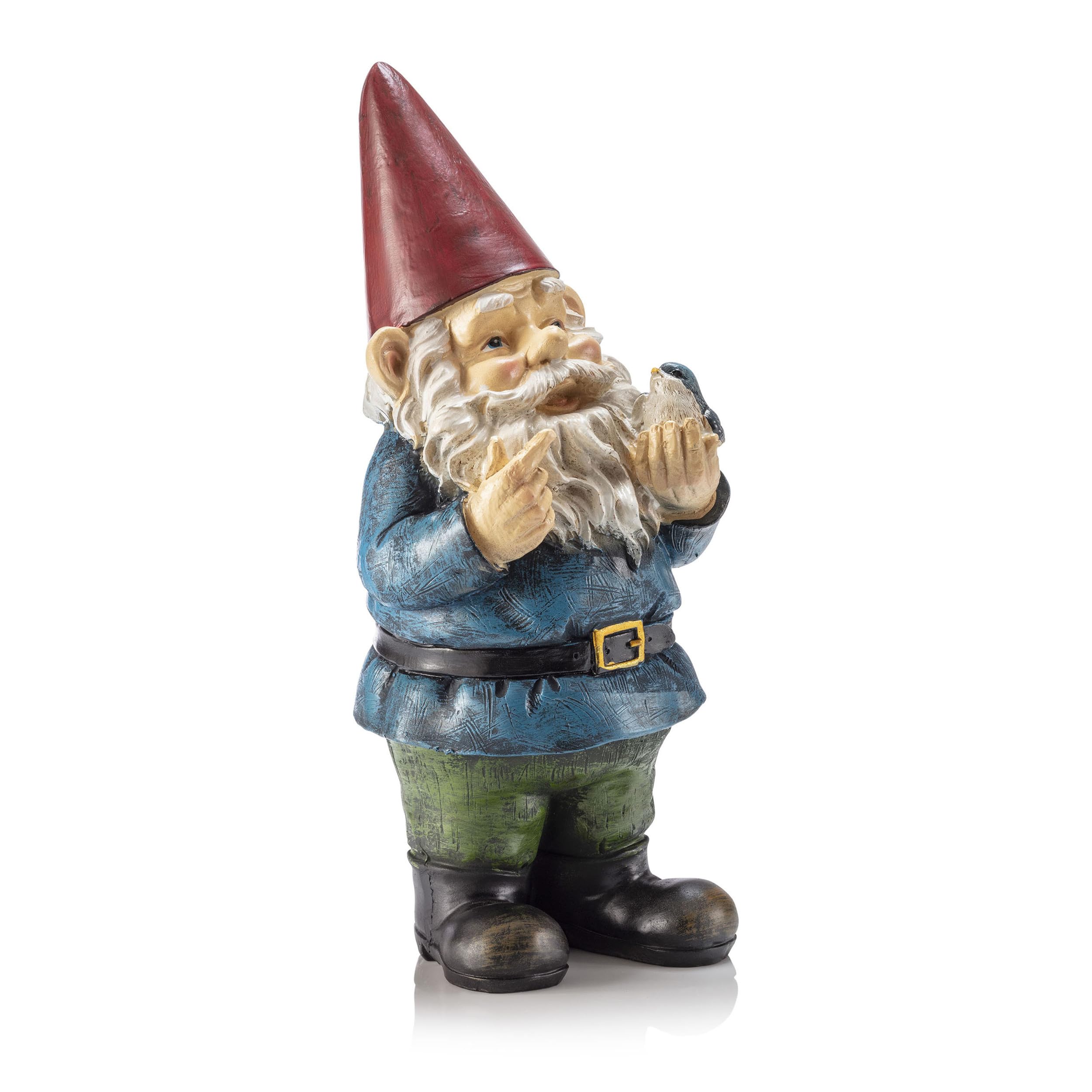 Alpine WAC406 Corporation 30 cm Tall Outdoor Garden Gnome with Bird Yard Statue Decoration, Multicolor