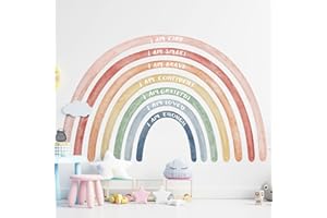 Tinideya 76.77x47.24'' Watercolor Large Rainbow Wall Decal Classroom Wall Decor with Inspirational Quote Peel and Stick Stickers Waterproof Wallpaper for Girls Kids Bedroom Nursery Playroom(Cute)