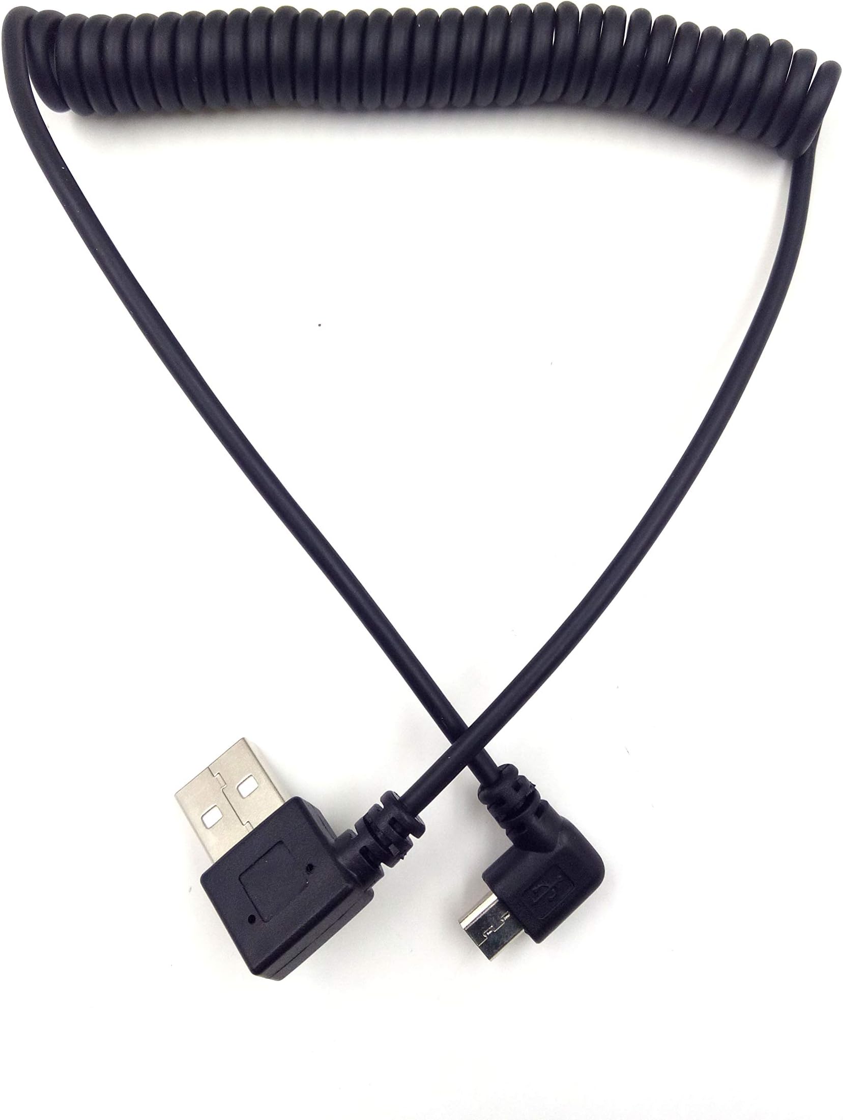 Coiled Micro USB Cable - Haokiang 5Ft 90 Degrees Right Angle Coiled Spring USB2.0 A Male to Micro USB 5Pin A Male Sync Charging Data Transfer Spring Coiled Cord (90°USB M/Micro)