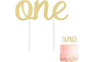 LetsCake 1st Birthday One Cake Topper Gold Glitter Double Sided Gold One Handmade for First Birthday Decorations Girl and Boy