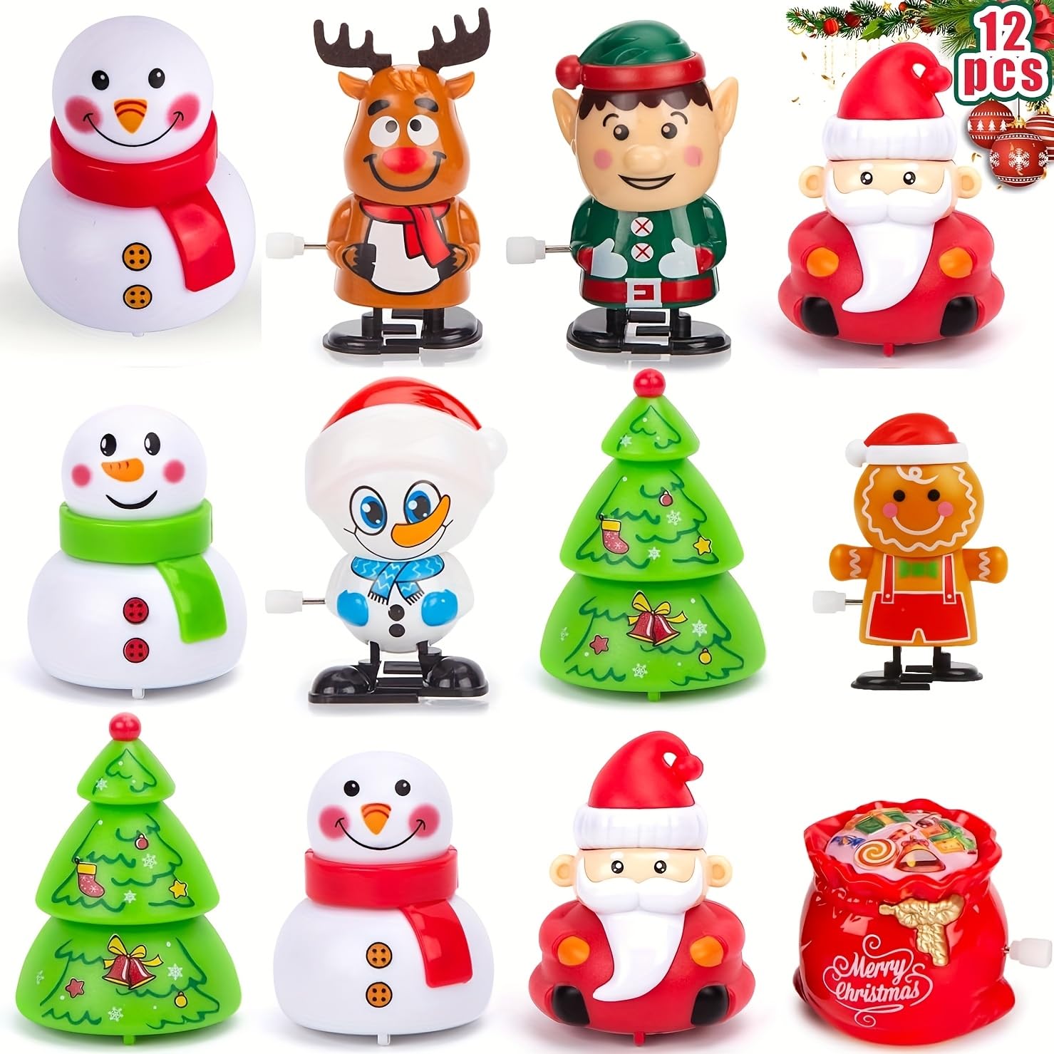 Amyang 12PCS Christmas Wind Up Stocking Stuffers, Christmas Wind Up Toys Set Pull Back Cars Jumping Walking Toys for Goodie Bag Fillers Party Favors