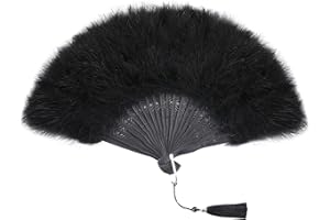 SOGUGOM Marabou Black Feather Fan - Renaissance Fan,Rave Fan,Hand Fan Foldable,Marabou Feather Fan for 1920s Gatsby Party,Clothing Accessories and Party Decorations (Black)