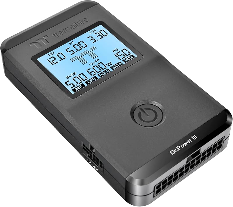 Dr. Power III ATX Tester di alimentazione/supporto fino a ATX12V v3.1 con connettore PCIe 12+4pin/uscita tensione per +12V, 5V, 3.3V e +5Vsb, AC-069-OO1NAN-A1