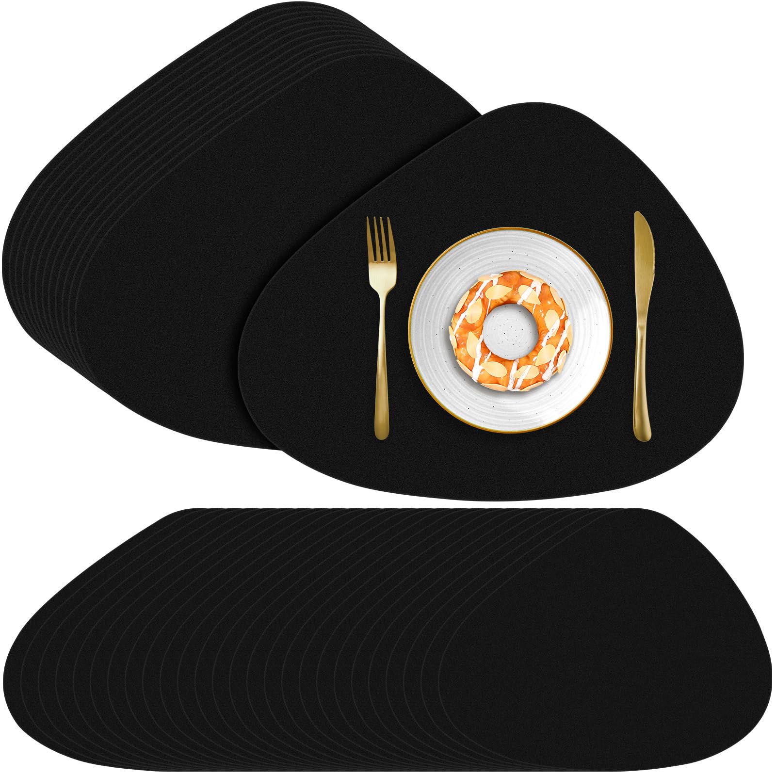 Photo 1 of 100 Pcs Disposable Paper Place Mats Bulk 16.5"x13" Pebble Shape Place Mats for Kitchen Dining Table Wedding Baby Shower Birthday Party Table Decorations(Black)