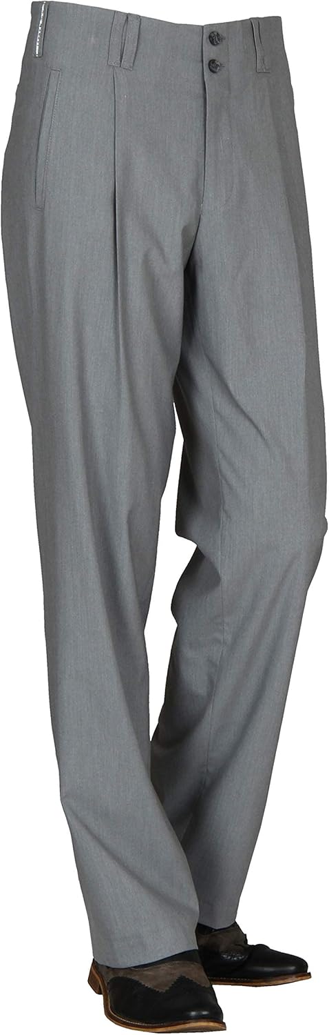 Pleat-Front Trousers Men in Grey, Vintage Men's Trousers with Straight