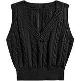 OYOANGLE Women's Cable Knit V Neck Sweater Vest Sleeveless Ribbed Crop Top