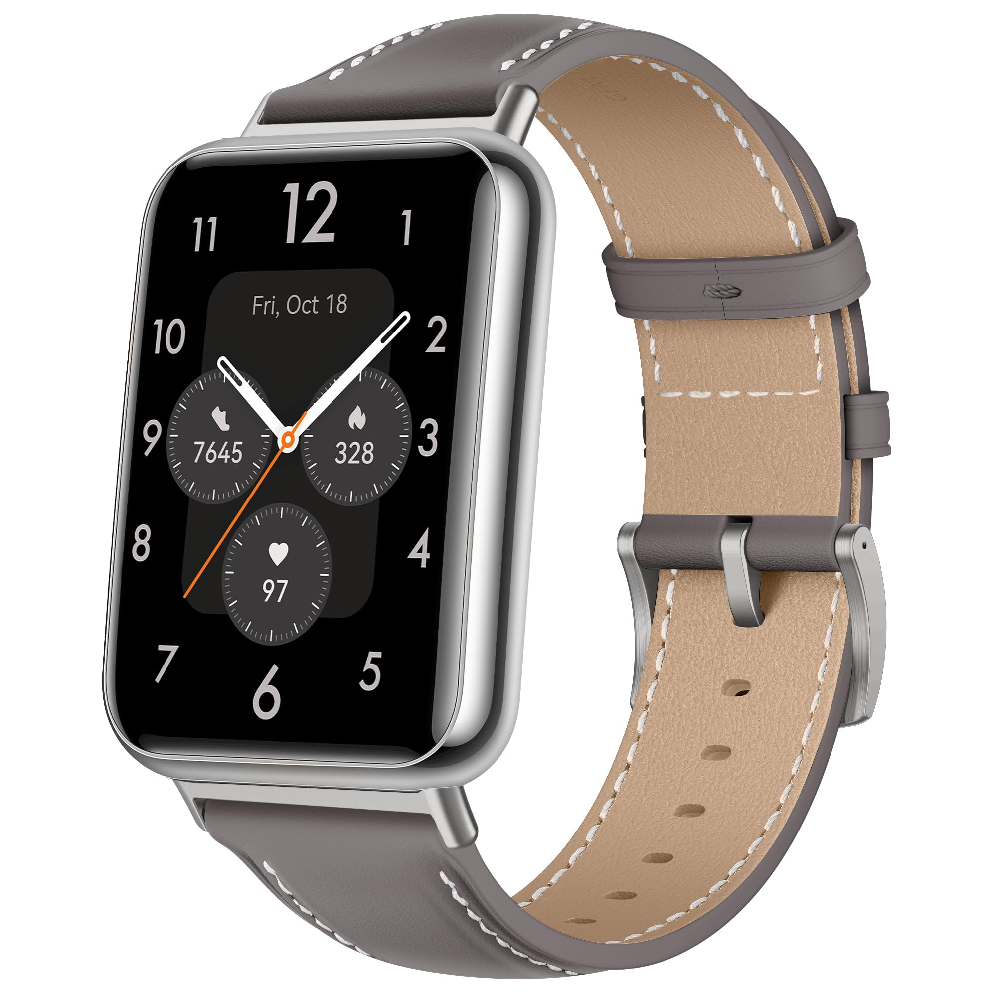 KoGiio Compatible with Huawei Watch Fit 2 Leather Strap, PU Leather Adjustable Watch Band with Stainless Steel Buckle, Soft Replacement Bracelet Strap for Huawei Watch Fit 2 - Grey