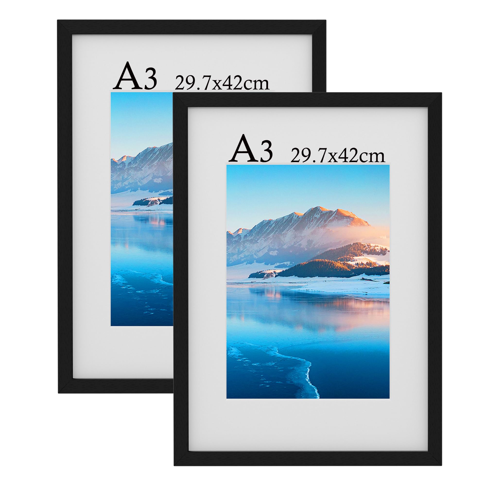A3 Frame 2 Packs, 29.7 X 42 cm Wooden Picture Frame, Photo Frame With Perspex Glass, Wall-Mounted A3 Poster Frame for Bedroom and Living Room Decoration(Black) — image 1