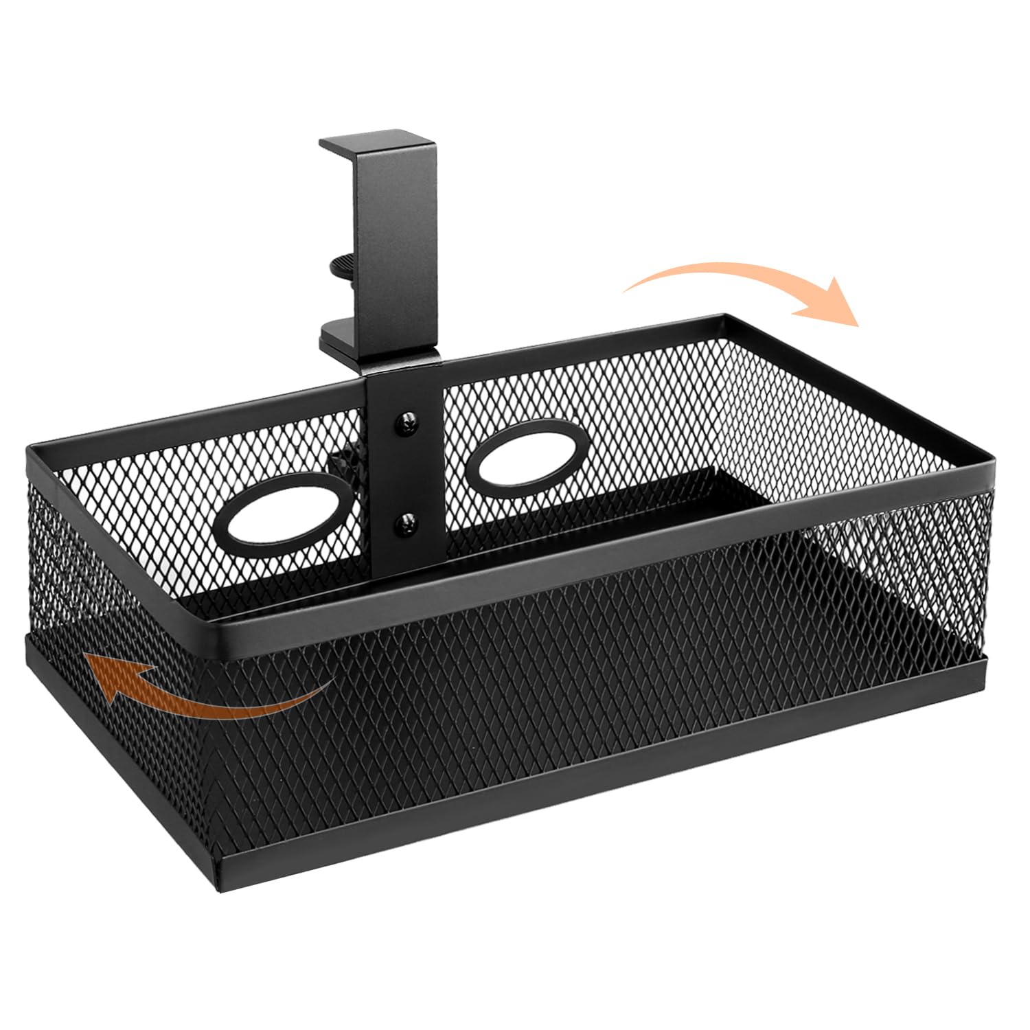QWORK® Under Desk Storage, Under Desk Organiser, 360° Rotating, Clamp-On Style Office Storage, Metal Mesh Design