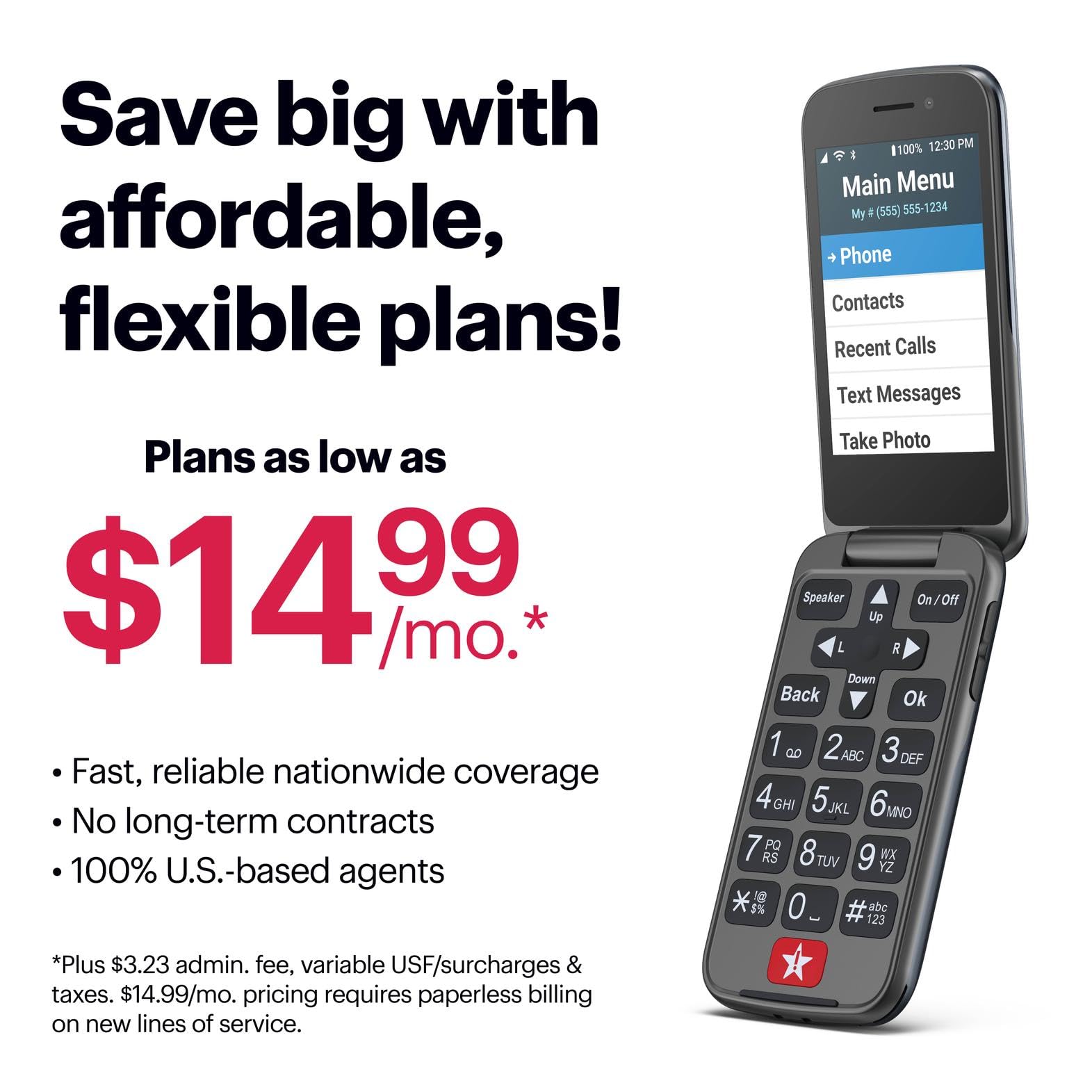 Lively Jitterbug Flip2 - Flip Cell Phone for Seniors - Not Compatible with Other Wireless Carriers- Must Be Activated Phone Plan- Graphite