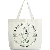 Pickle Tote Bag for Women, A Pickle A Day Keeps Anxiety Attacks Away Farmers Market Tote, Tote Gift Bag for Pickle Lover, Pickled Food Enthusiasts Gifts, Pickles Shoulder Bag for Women Friends -94
