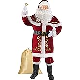 Boveco Christmas Santa Claus Costume for Men Adult 12pcs Santa Suit Deluxe Professional Velvet Outfit for Xmas Holiday Party