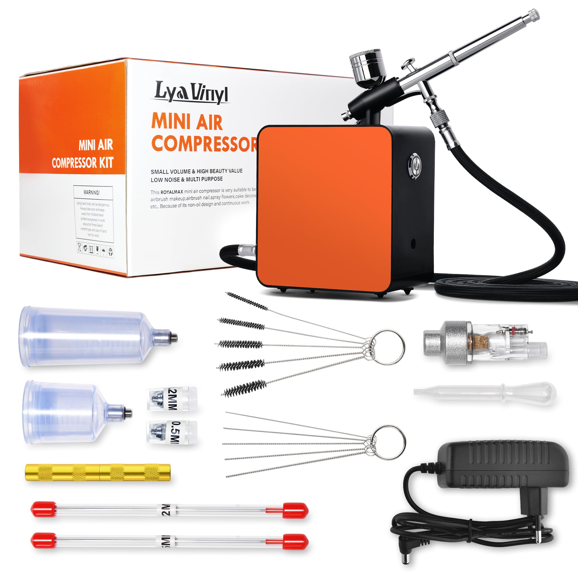 Photo 1 of Lya Vinyl Mini Airbrush Kit with Air Compressor, 40 PSI High Pressure Air Brush Non-Clogging with 0.2/0.3/0.5mm Nozzle/Cleaning Sets, Ideal for Painting, Model Painting, Automotive Graphic