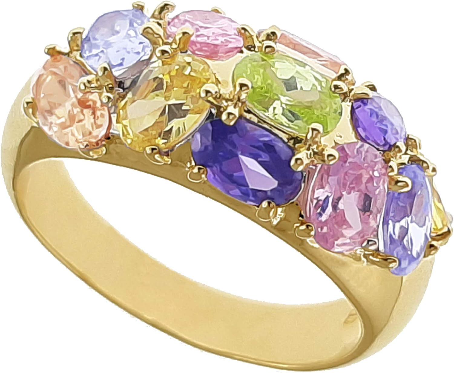 Women's 18 Carat GoldPlated Ring with Multicoloured Cubic Zirconia