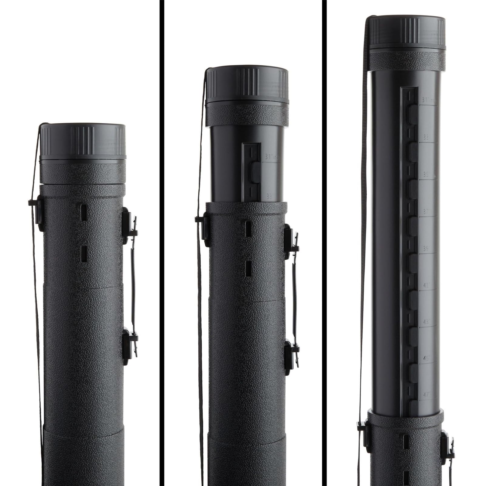 Juvale Extendable Poster Tube - Telescoping 30-49 in Poster Carrying Case - Adjustable Shoulder Strap Blueprint Tube - High-Capacity Art Storage - 5 in Diameter, Black