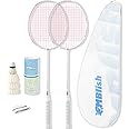 MBFISH Badminton Racket Set with 2 Carbon Fiber Rackets, 3 Shuttlecocks, 2 Replacement Racket Grip Tapes and 1 Badminton Bag - Perfect for Beginners & Outdoor Games 4U