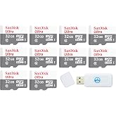 Sandisk 32GB Micro SDHC Ultra (10 Pack) MicroSD Flash Memory Card Class 10 | High Speed (SDSQUNR-032G-GN3MN) Bundle with (1) Everything But Stromboli MicroSDXC &amp; SD Card Reader