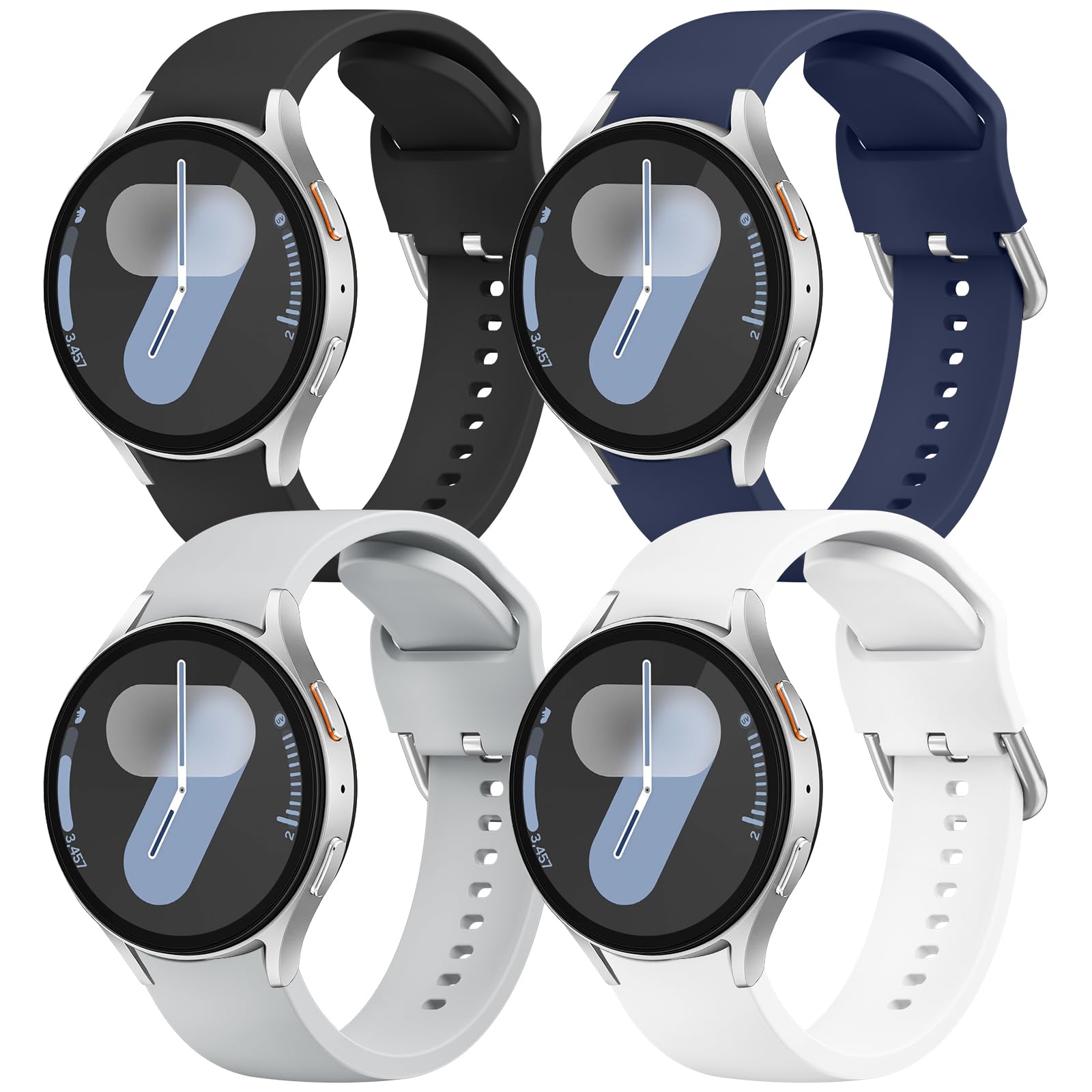 4Pack Bands Compatible with Samsung Galaxy Watch 7 40mm 44mm, 20mm Soft Silicone No Gap Sport Band Replacement Strap for Galaxy Watch 7 6 5 4 FE Band Women Men (4Pack B)