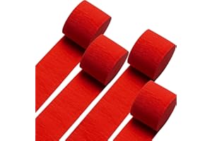 GCB Pack of Red Crepe Paper Streamers 4 Rolls 328ft, Red Crepe Paper for Birthday Party Decorations Wedding Graduation Theme Anniversary Engagement Bachelorette Carnival Casino Bridal Shower Xmas Decors