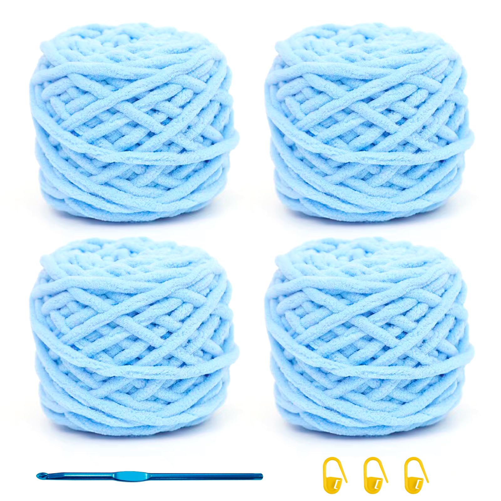 TOKIISHE Knitting Wool Yarn 4 x 100g Multi-Colored Knitting Yarn for Crochet, Soft Chunky Yarn Crochet Thread Kit for Making Plush Balls Bags Hats Blankets Sweaters Scarves Shoes Pet Clothes Gloves