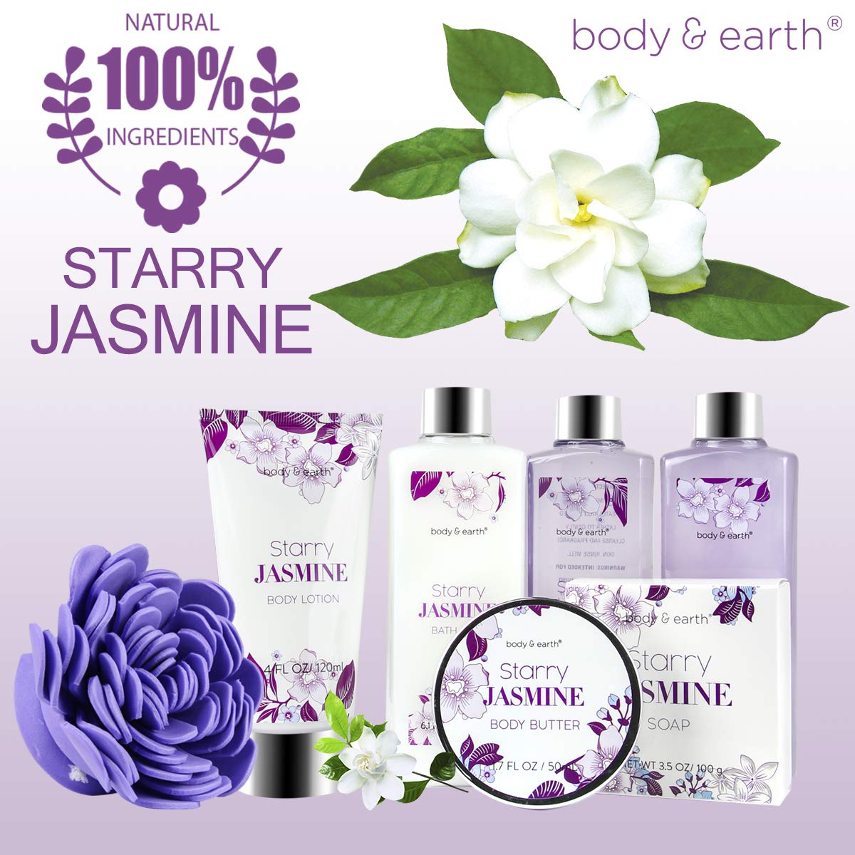 Bath Gift Set for Women Luxurious 8 Pcs Bath Set with Jasmine Scented