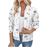 OYOANGLE Women's Floral Zip Up Jacket Long Sleeve Baseball Collar Jacket Outerwear