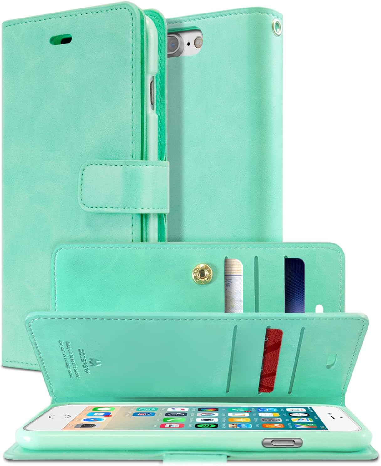 Goospery Mansoor Wallet for Apple iPhone 8 Plus Case (2017) iPhone 7 Plus Case (2016) Double Sided Card Holder Flip Cover (Mint) IP7P-MAN-MNT