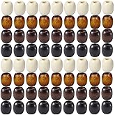 200Pcs Large Hole Barrel Wood European Loose Beads 4 Colors Natural Wooden Dreadlock Hair Braid Beads for Hair Braids Jewelry Bracelet Necklace Making 16x16-17mm