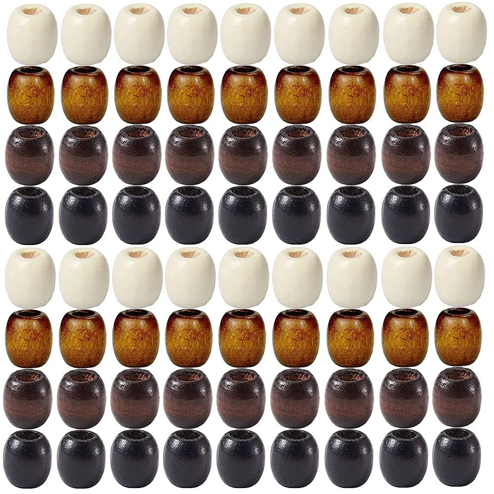 Photo 1 of 200Pcs Large Hole Barrel Wood European Loose Beads 4 Colors Natural Wooden Dreadlock Hair Braid Beads for Hair Braids Jewelry Bracelet Necklace Making 16x16-17mm