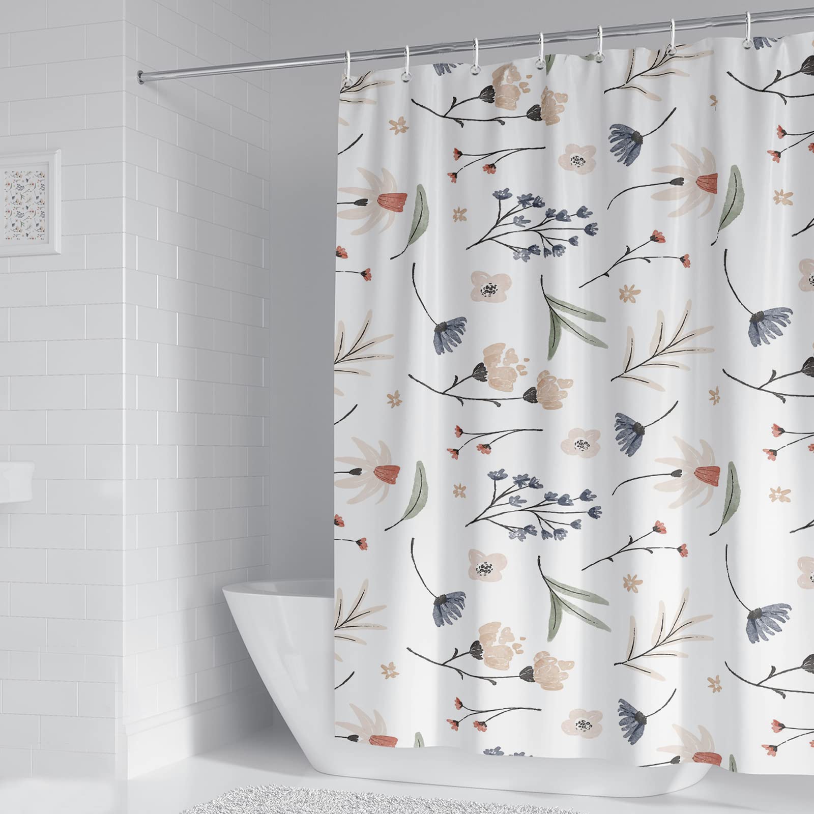 BANLMEYD Shower Curtain Mould Proof Resistant Waterproof Floral Bathroom Curtains with 12 hooks Quick-Drying Weighted 180x180cm (71x71Inch) Polyester Shower Curtains for Bathroom Wet Room Tub