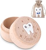 HOTUT Wooden Tooth Fairy Box 3D Carved Tooth Holder Beech Wood Gift