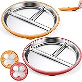 Semloo Stainless Steel Kids Plates with Suction, 2Pack 9" Divided Toddler Plates Removable Non Slip Silicone Sleeves Baby Feeding Led Weaning Supplies, BPA Free, Unbreakable Dishwasher Safe