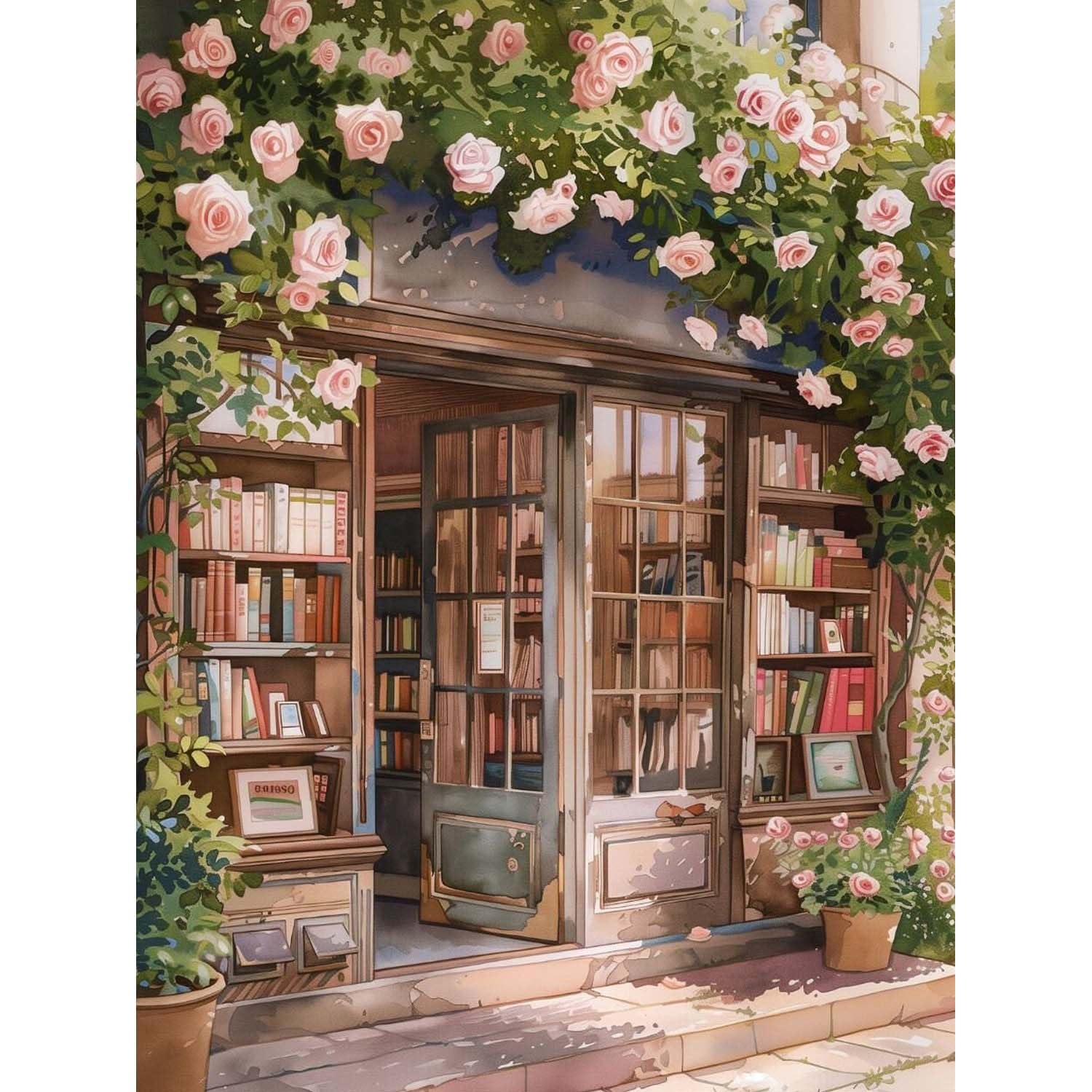 Yaostarart Flower Bookshop Paint by Numbers for Adults,Painting by Numbers for Adults Bookshop,Adult Paint by Numbers Perfect for Gifts Home Wall Decor 12x16inch