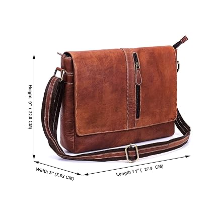 Eligance Mens and Womens Genuine Leather 11 Messenger Bag (Brown)