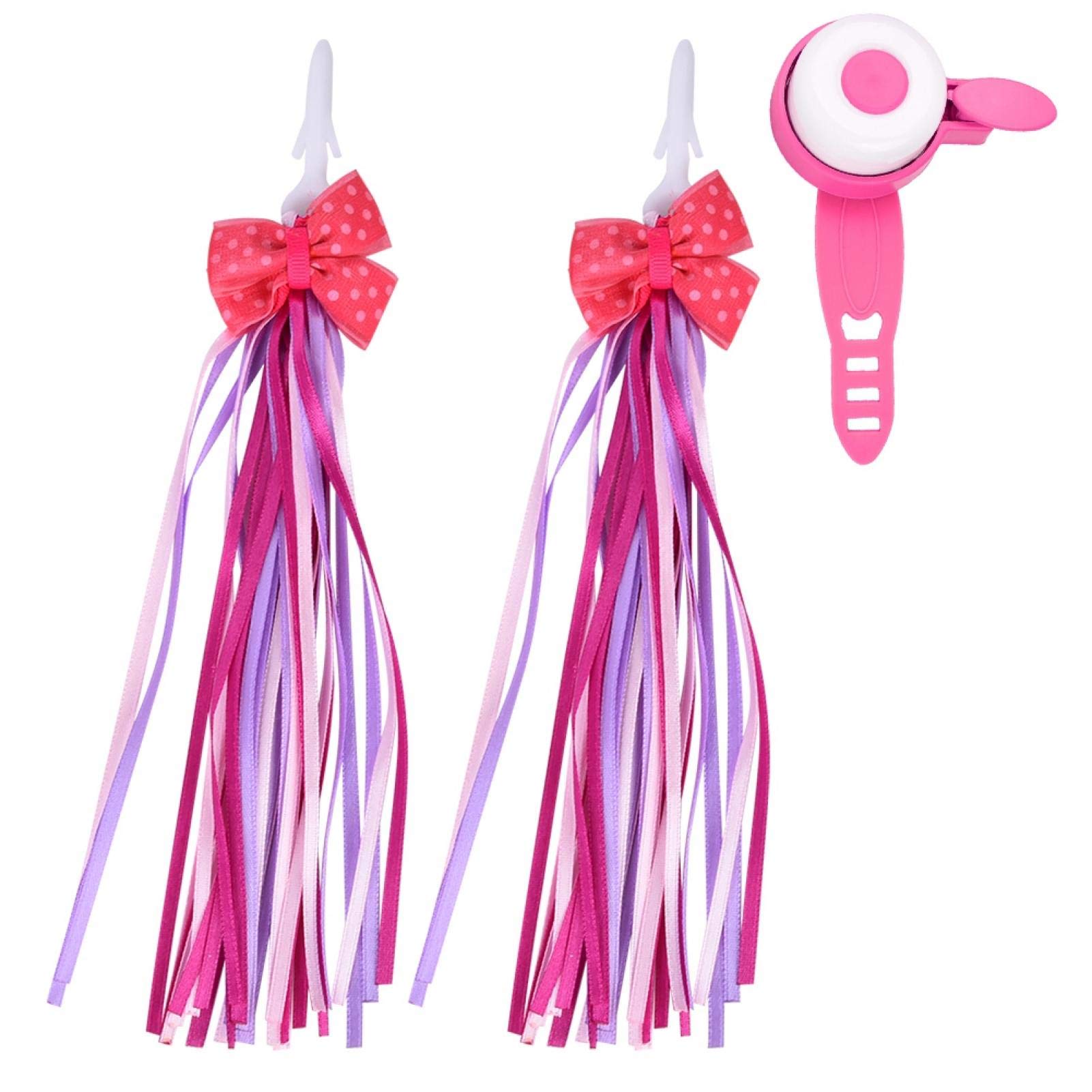 Kids Bike Bell Bicycle Tassel Ribbon Handlebar Streamers Cycling Handlebar Bell & Tassels Daecoration Accessories for Bike Bicycle Scooter(Pink + Pink)
