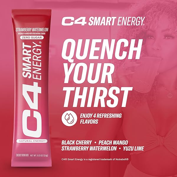 C4 SMART ENERGY POWDER STICK PACKS – SUGAR FREE PERFORMANCE FUEL & NOOTROPIC BRAIN BOOSTER, COFFEE SUBSTITUTE OR ALTERNATIVE | STRAWBERRY WATERMELON – 14 COUNT