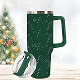 JarThenaAMCS Christmas Tumbler with Lid Straw Stainless Steel Cup 40oz 5D Green Christmas Tree Snowflake Tumbler with Handle for Xmas Winter Home Office Travel