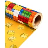 MAYPLUSS Wrapping Paper Roll, 17 Inch X 16.5 Feet Building Blocks Gift Wrap | Colorful Building Bricks for Boys Girls Kids Birthday Party