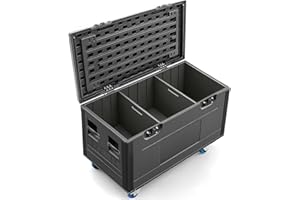 Diandian Cable Trunk Road Case with Wheels and Divider, 44" x 22" x 24" Stackable Heavy Duty ATA Rolling Utility Road Case, for Pro Audio & DJ Equipment Storage, Transport for Touring with Casters