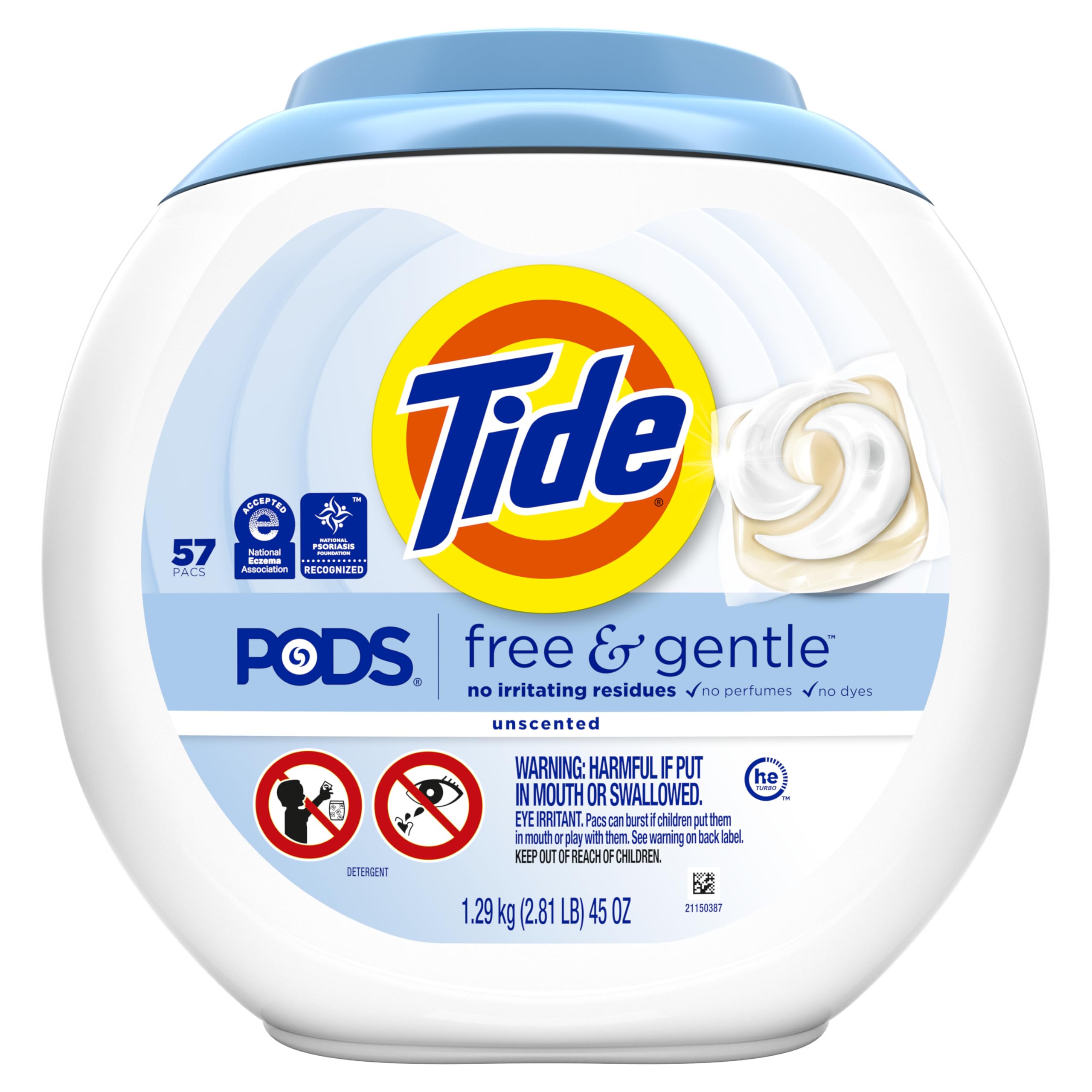 Tide PODS Free & Gentle Laundry Detergent Soap Pacs, 57 Count, Tide PODS Laundry Detergent