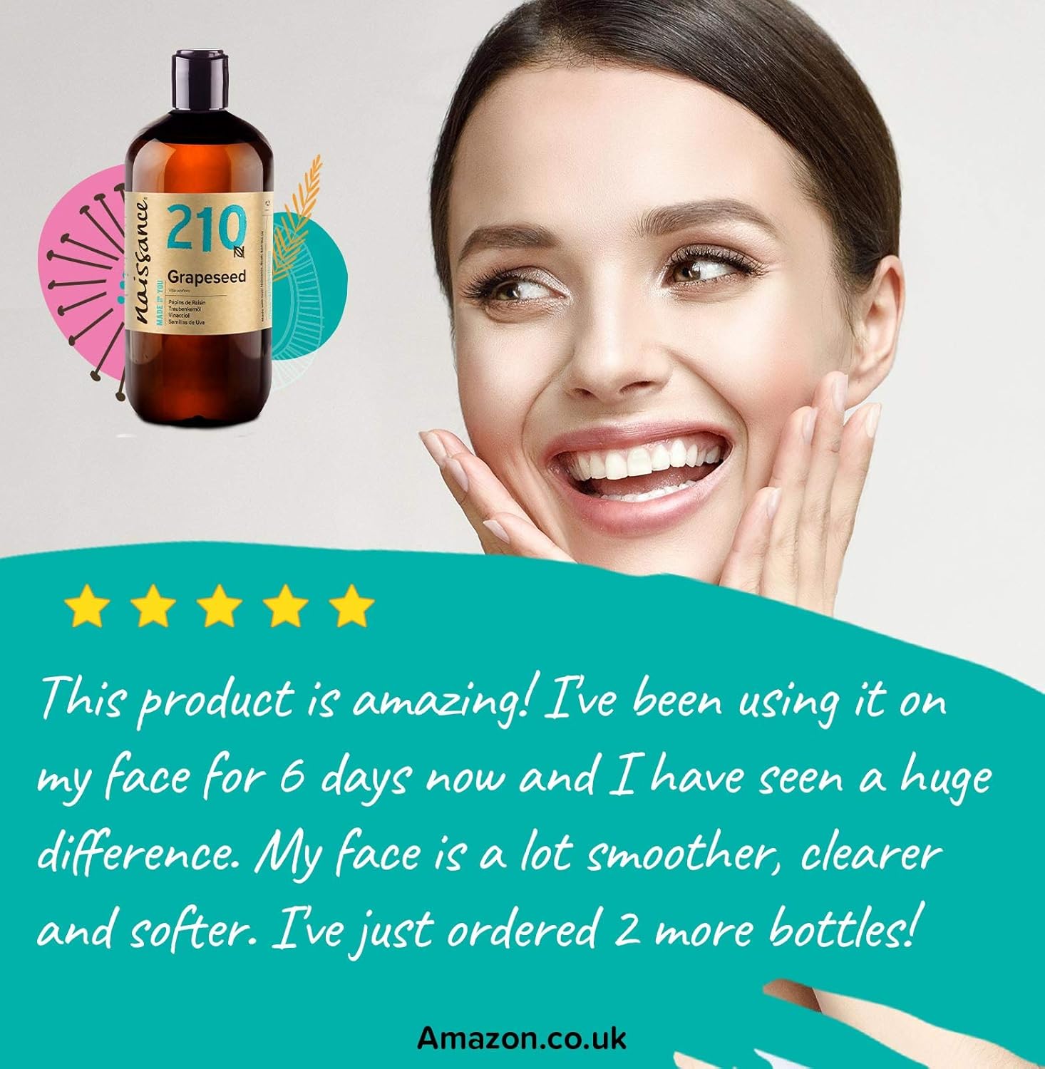 Naissance Grapeseed Oil (No. 210) 450ml, Natural Moisturiser and Conditioner, Ideal for Hair Skin, Massage, Face - Image 5