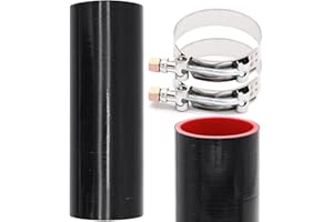 Taigoehua ID 2.5inch 4-Ply Straight Coupler Silicone Hose 5mm Thickness 8inch Length With 2 X Stainless Steel T-clamps (2.5inch(63mm))