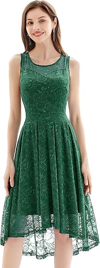 Amazon Co Jp Gardenwed 結婚式ドレス ひざ丈 フィッシュテール レースドレス お呼ばれ 裏地あり ノースリーブ Aライン フォーマル ワンピース グリーン Mサイズ 服 ファッション小物