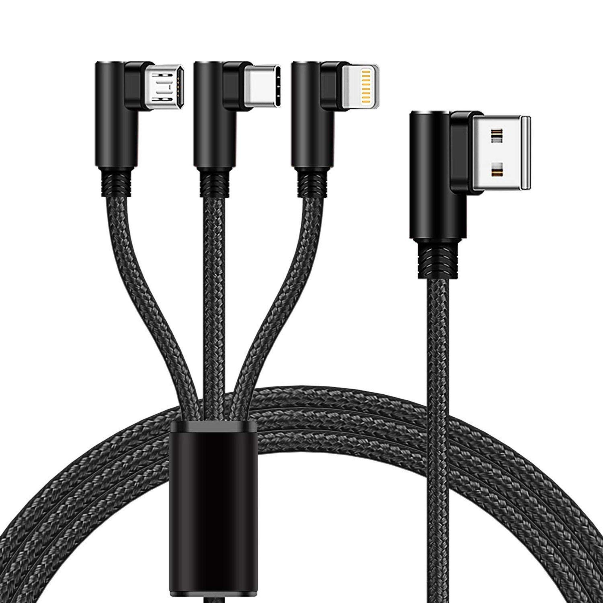 Multi Charging Cable,1.5m/5ft 3 in 1 Multiple 90 Degree USB Charger