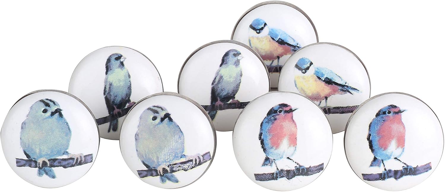 Perilla Home Set of 8 Bird Ceramic Door Knobs Diameter 1.5" Cupboard Glass Door Knobs Dresser Wardrobe and Drawer Pull