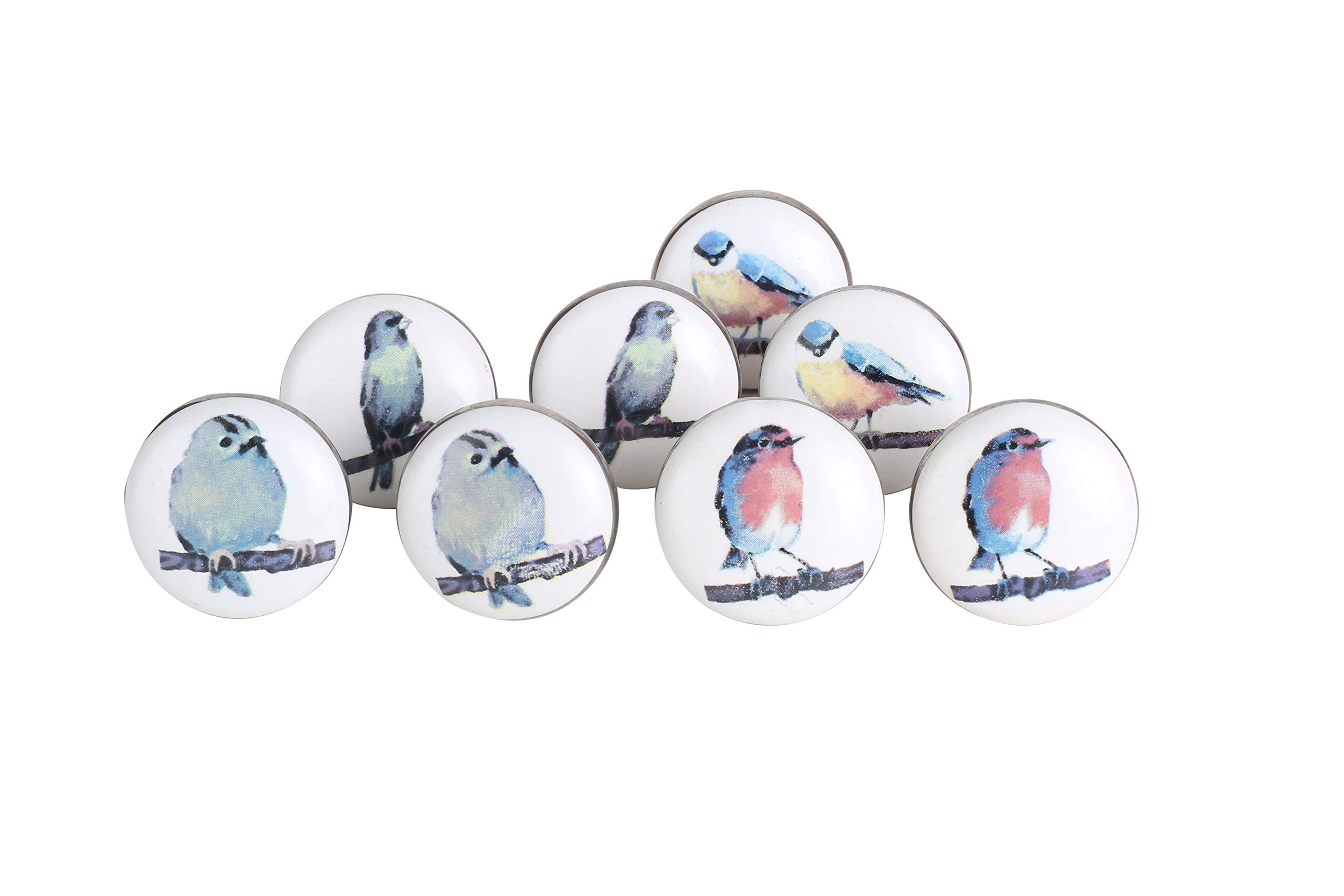 Perilla Home Set of 8 Bird Ceramic Door Knobs Diameter 1.5" Cupboard Glass Door Knobs Dresser Wardrobe and Drawer Pull
