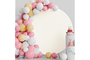 Putros 6FT Round Arch Cover Ivory Spandex Fitted Circle Balloon Arch Cover for Wedding Birthday Party Decoration