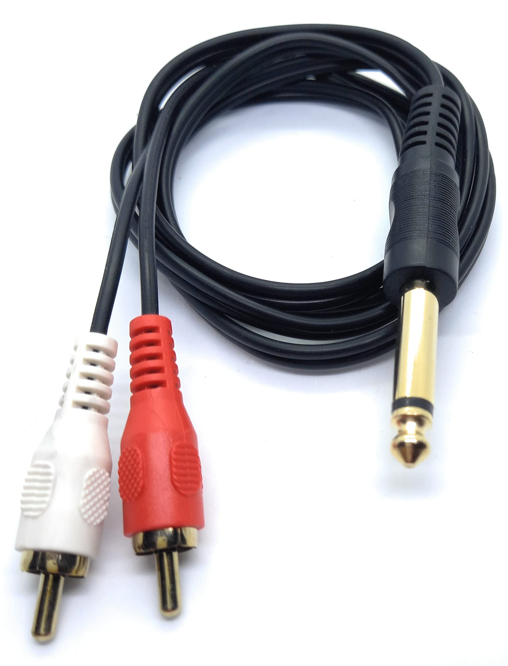 DRUT 1m 6.35mm Mono Jack Plug to 2 x RCA Phono Plugs Screened Audio Cable Adapter Gold Contacts OFC 3.3ft