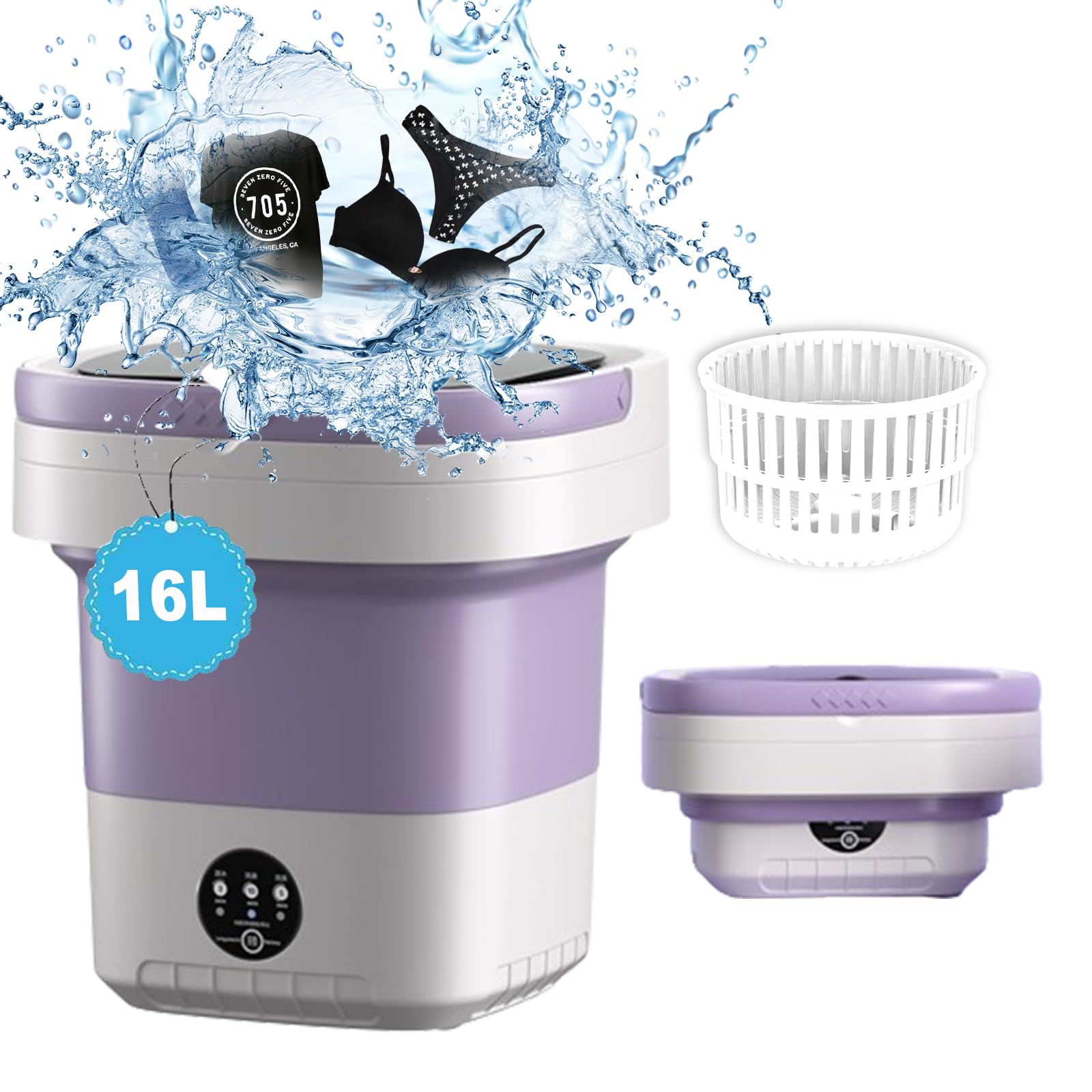Photo 1 of Portable Washing Machine, 16L Mini Collapsible Washing Machine with Spin,Small Foldable Washer and Dryer for Underwear, Baby Clothes, RV, Apartment (Purple)