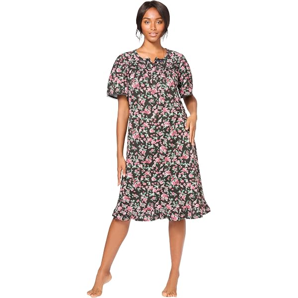 Dreams & Co. Plus Size Breezy Eyelet Knit Long Nightgown - 14/16, Caribbean Blue At Women's Clothing Store